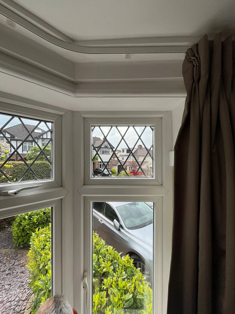 Diamond leaded bay window with clear glass after specialist repair in Bristol